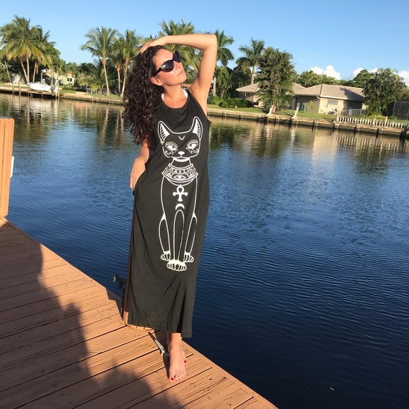 Sphinx Egyptian Graphic Maxi Dress Black - Picture 2 of 3